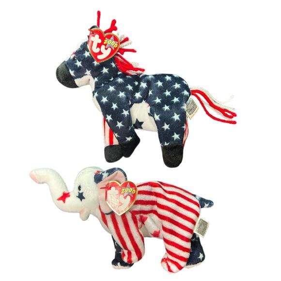 Ty Beanie Babies Pair- Political Party Lefty Righty- with tags- good condition - Picture 1 of 6